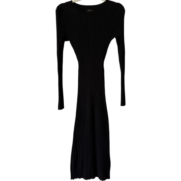 Quince Cotton Cashmere Black Ribbed Long Sleeve MIDI Dress - Picture 3 of 6